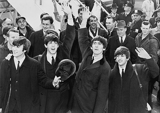 Young Beatles in black and white
